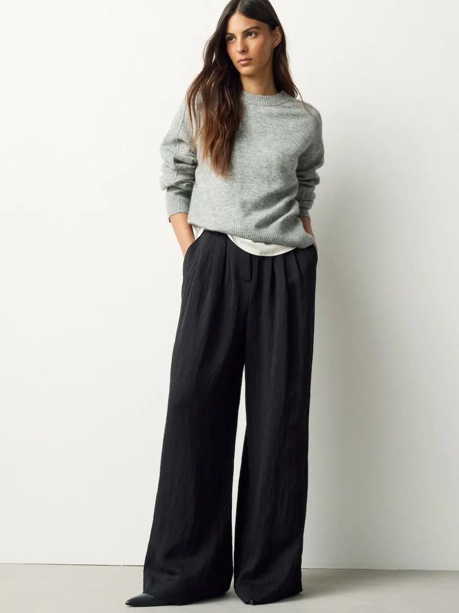 Next Superwide Pleated Trousers Black Clearance