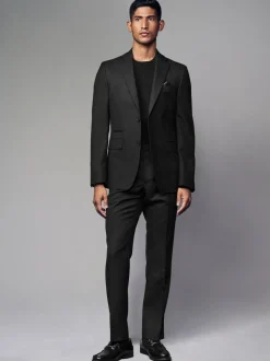 Next Tailored Fit Textured Wool Blend Suit Trousers Black Hot