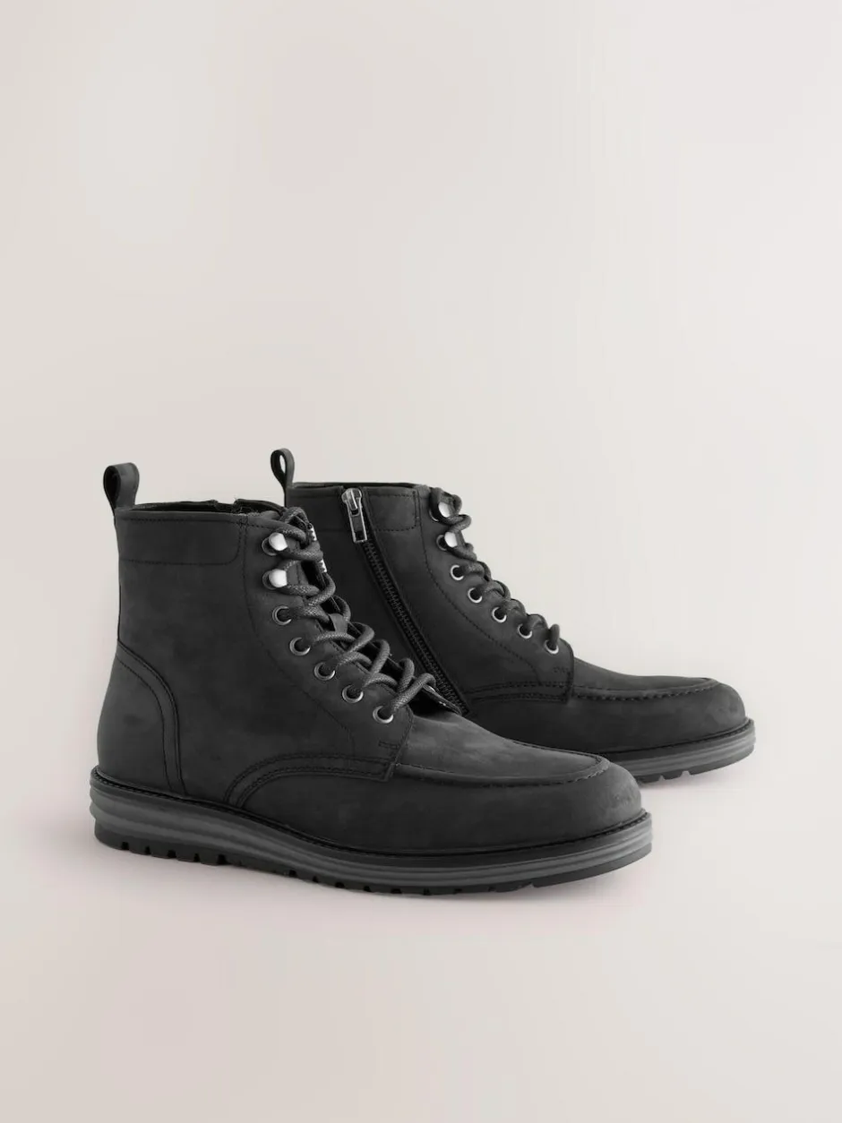 Next Tall Leather Apron Toe Boots Black Sale