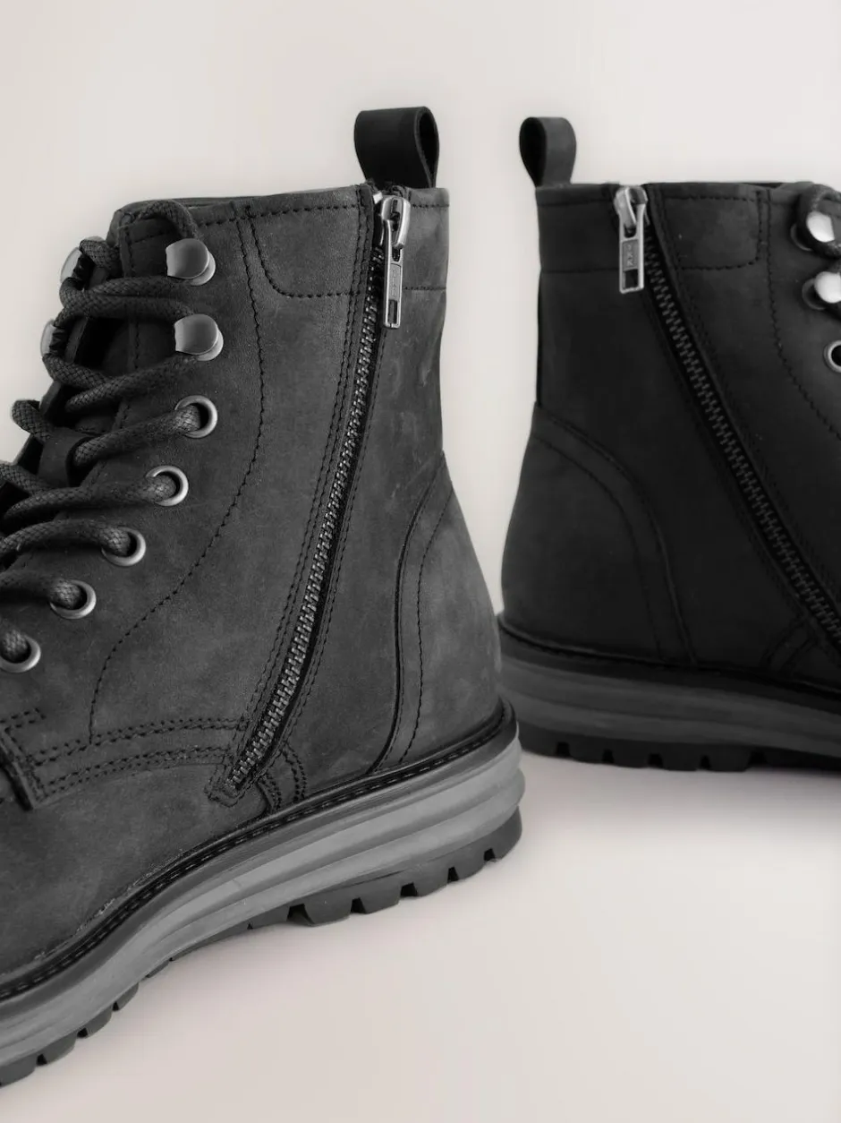 Next Tall Leather Apron Toe Boots Black Sale
