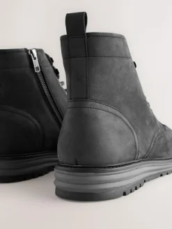 Next Tall Leather Apron Toe Boots Black Sale