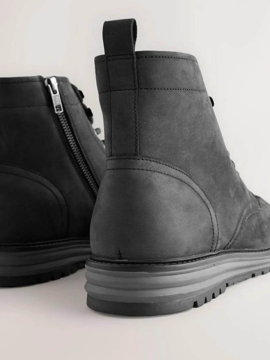 Next Tall Leather Apron Toe Boots Black Sale