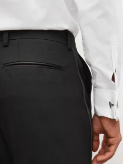 Next Slim Fit Tuxedo Suit Trousers Black Tape Detail New