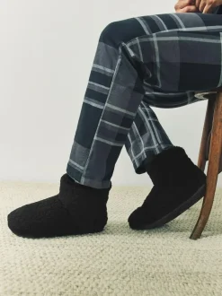 Next Textured Fleece Boot Slippers Black