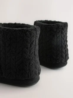 Next Textured Fleece Boot Slippers Black