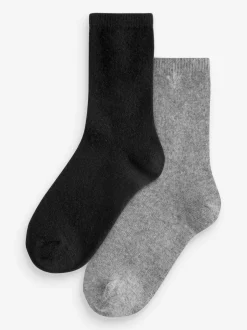 Next Black Thermal Merino Wool Blend Ankle Socks 2 Pack with Cashmere