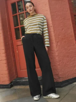 Next Black Tie Waist Wide Leg Trousers Discount