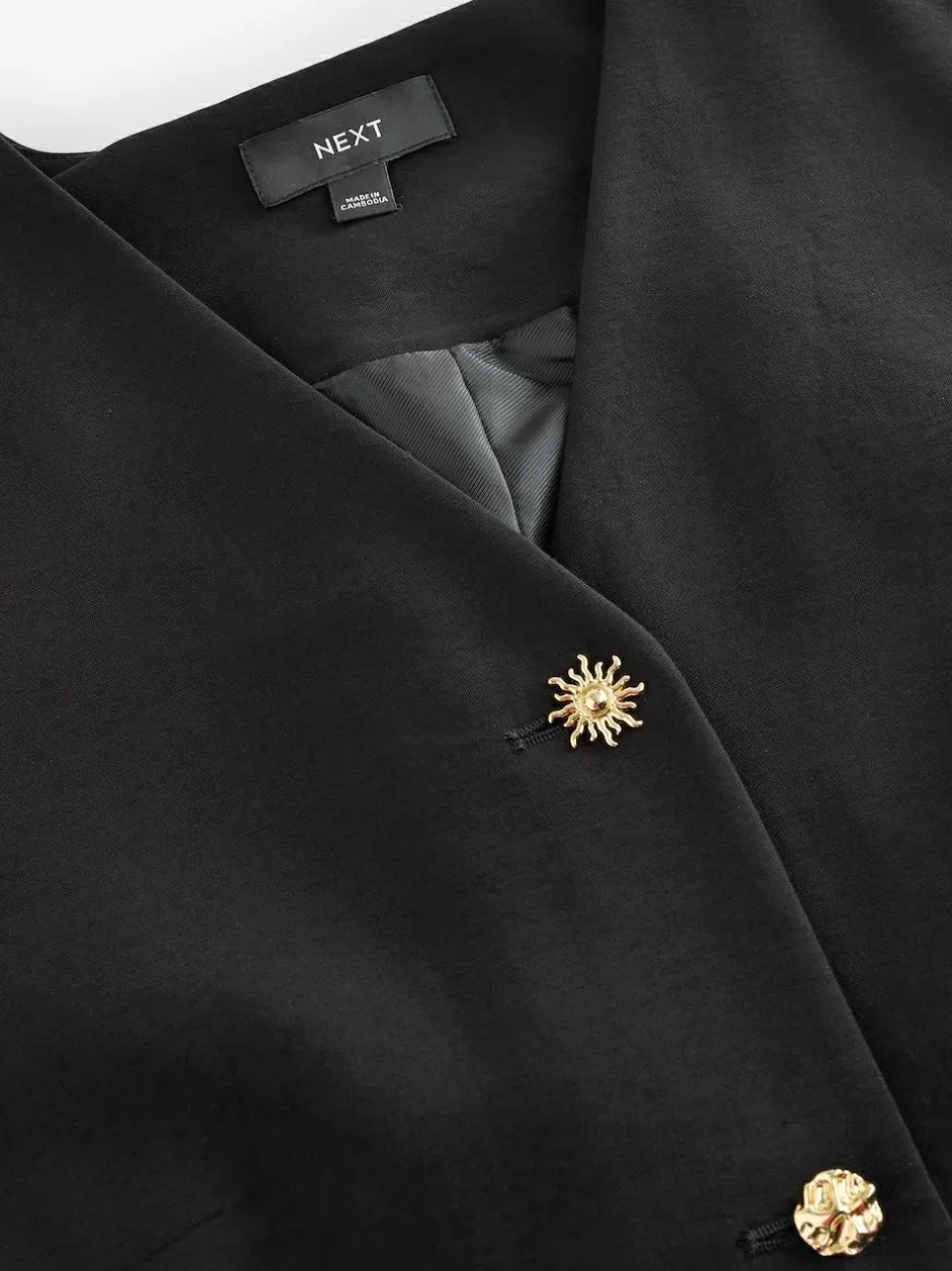 Next Black V-Neck Waistcoat with Button Detail Best