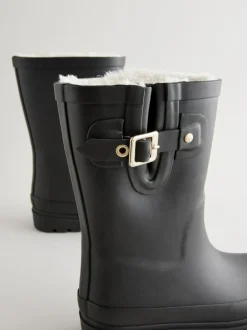 Next Warm Lined Buckle Wellies Black New