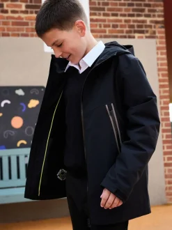 Next Black Waterproof Fleece Lined Hooded Jacket (3-16yrs) Best