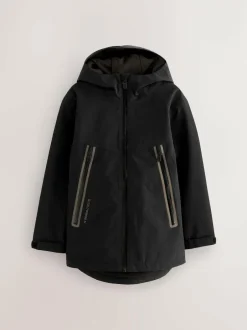 Next Black Waterproof Fleece Lined Hooded Jacket (3-16yrs) Best