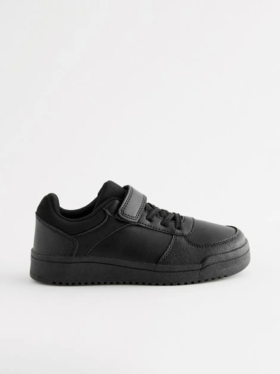 Next Black Wide Fit (G) 1 Strap Elastic Lace School Trainers
