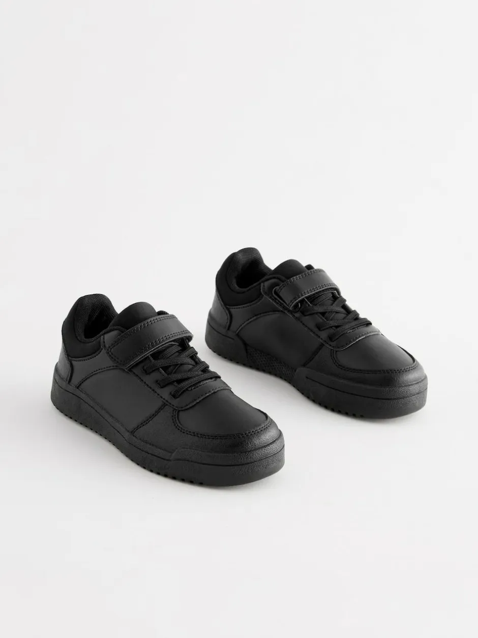 Next Black Wide Fit (G) 1 Strap Elastic Lace School Trainers