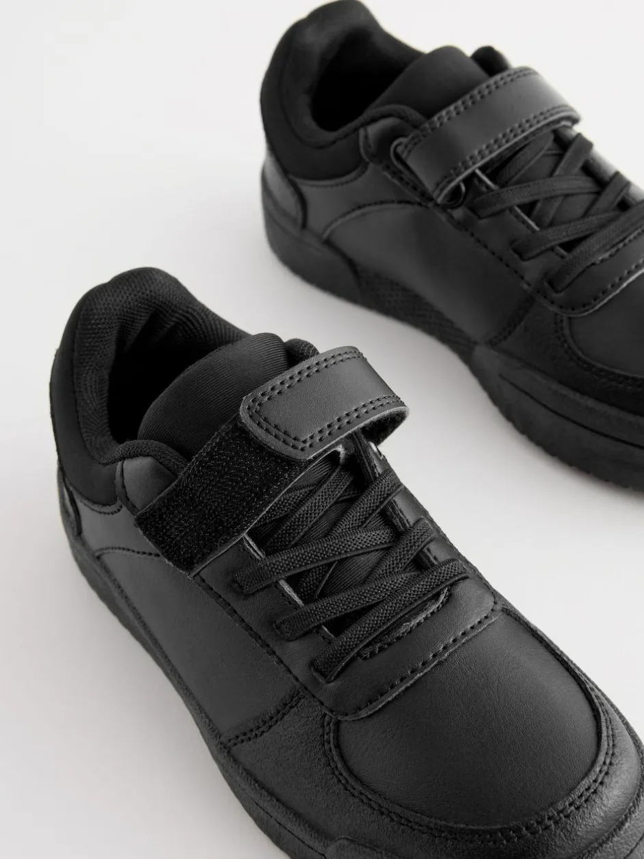 Next Black Wide Fit (G) 1 Strap Elastic Lace School Trainers