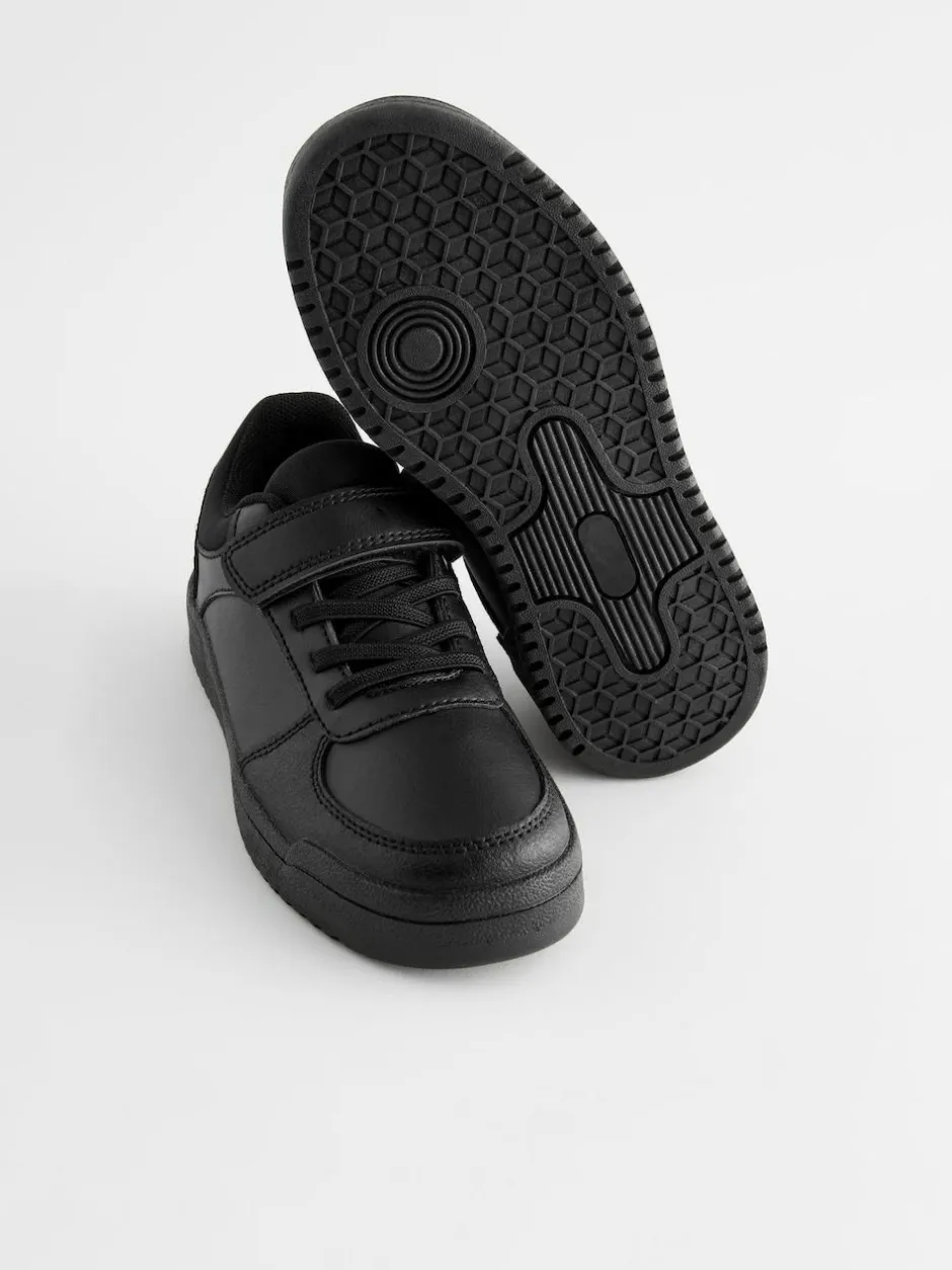 Next Black Wide Fit (G) 1 Strap Elastic Lace School Trainers