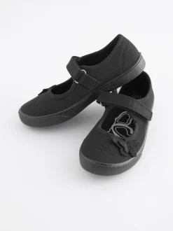 Next Black Wide Fit (G) Butterfly Embroidered School Plimsoll Shoes Outlet