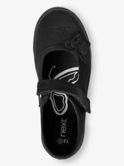 Next Black Wide Fit (G) Butterfly Embroidered School Plimsoll Shoes Outlet