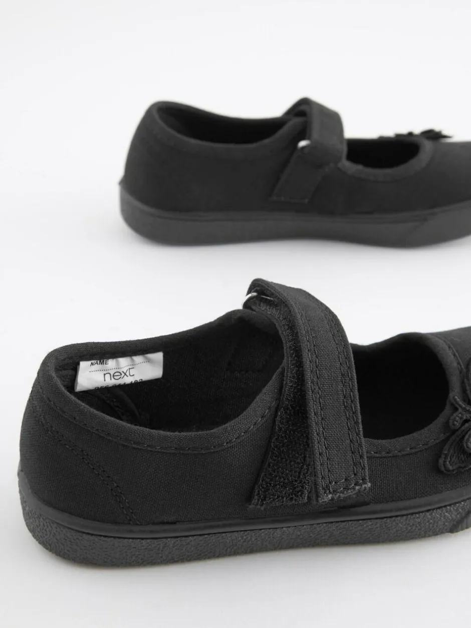 Next Black Wide Fit (G) Butterfly Embroidered School Plimsoll Shoes Outlet