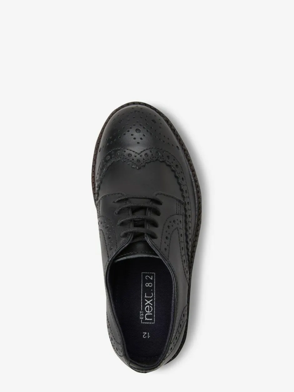 Next Wide Fit (G) Leather Laceup Brogue Shoes Black Hot