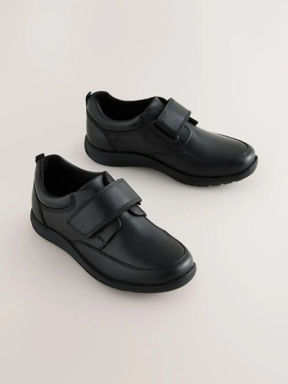 Next Black Wide Fit (G) Leather 1 Strap Touch Fastening School Shoes Clearance