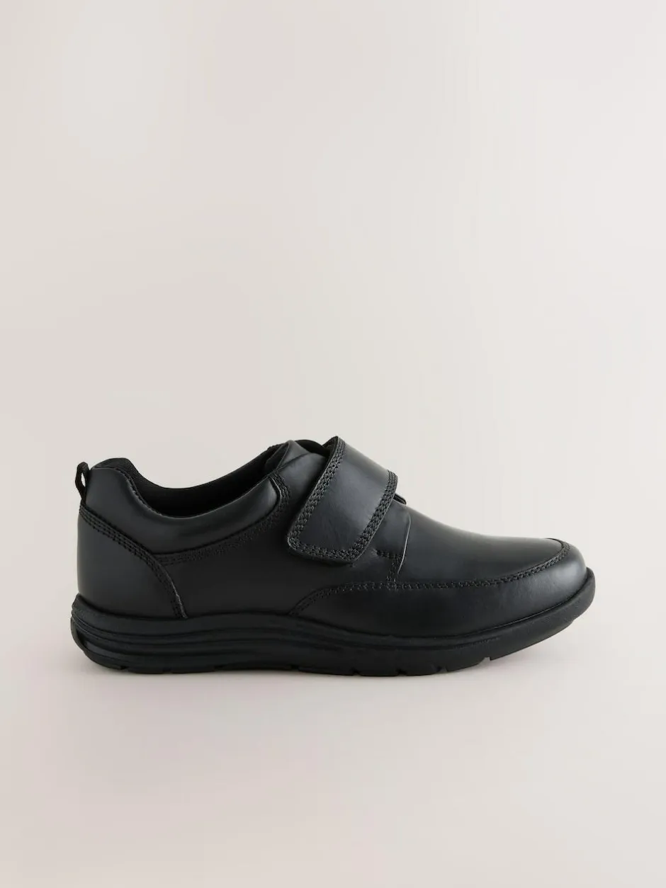 Next Black Wide Fit (G) Leather 1 Strap Touch Fastening School Shoes Clearance