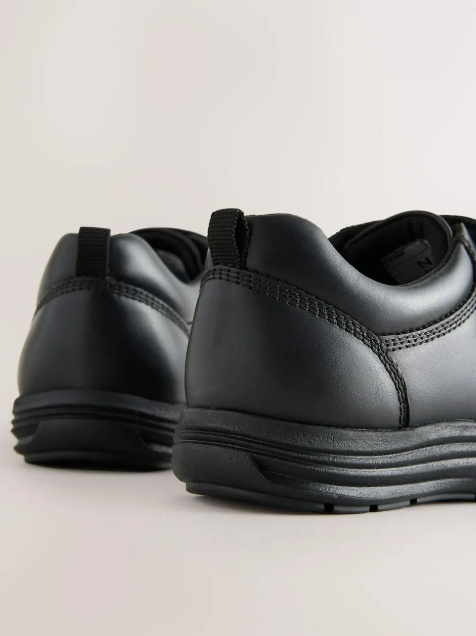 Next Black Wide Fit (G) Leather 1 Strap Touch Fastening School Shoes Clearance