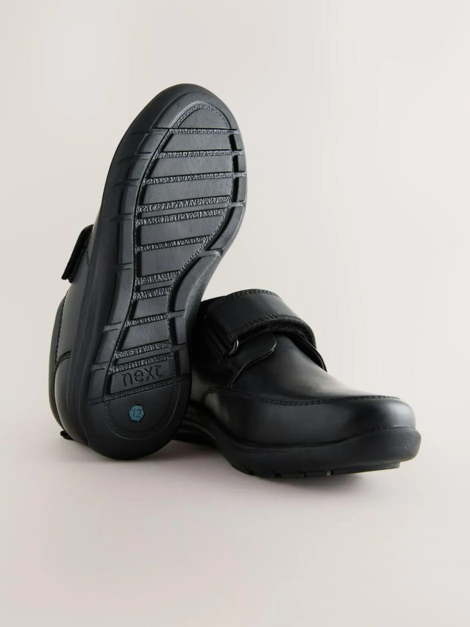 Next Black Wide Fit (G) Leather 1 Strap Touch Fastening School Shoes Clearance
