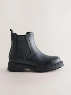 Next Wide Fit (G) Leather Warm Lined Chelsea Boots Black Hot