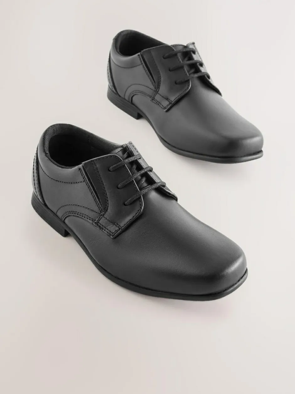 Next Black Wide Fit (G) School Leather Lace-Up Shoes Hot