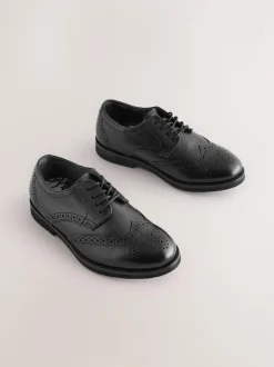 Next Wide Fit (G) Smart Leather Brogue Shoes Black Sale