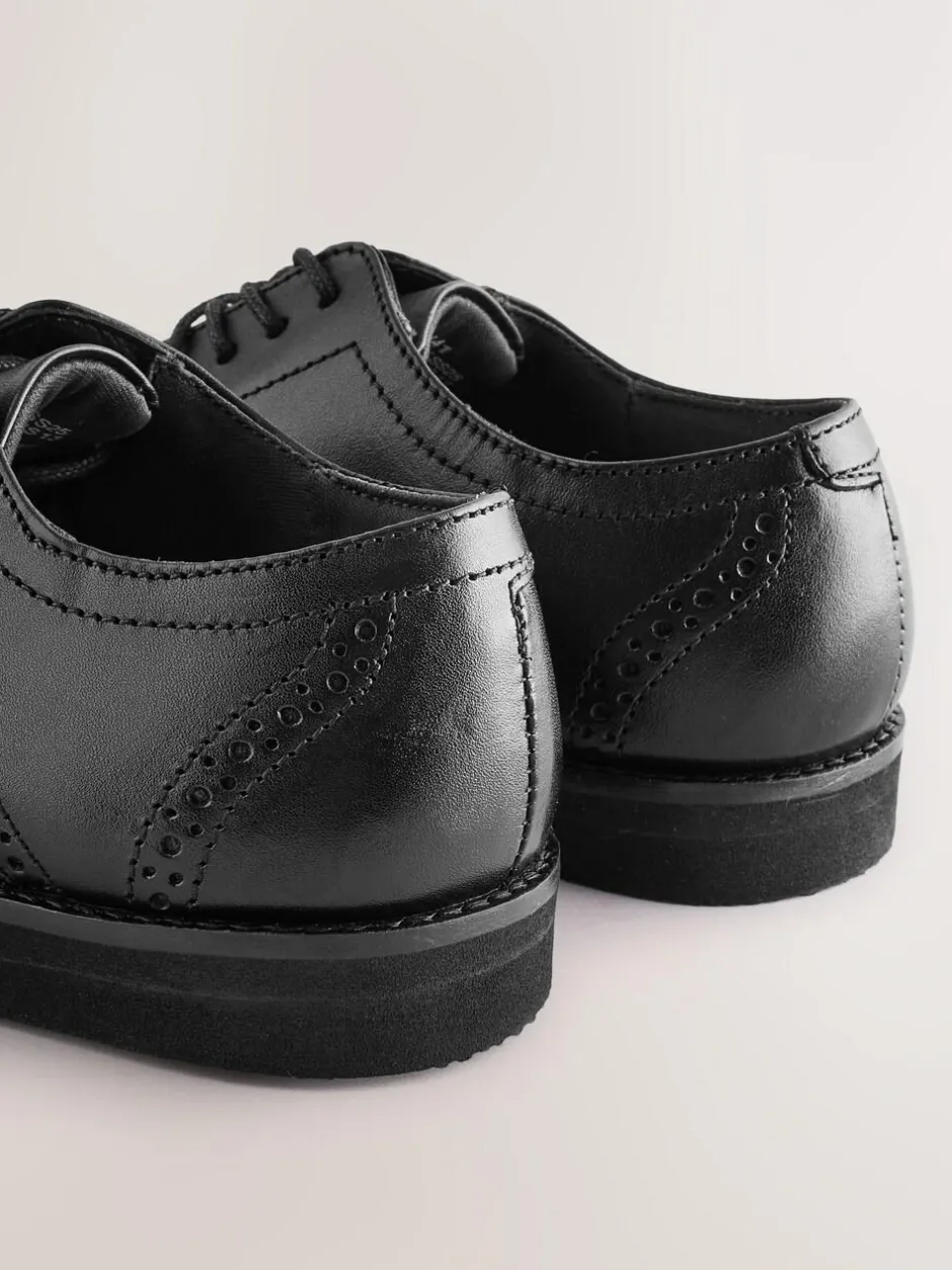 Next Wide Fit (G) Smart Leather Brogue Shoes Black Sale