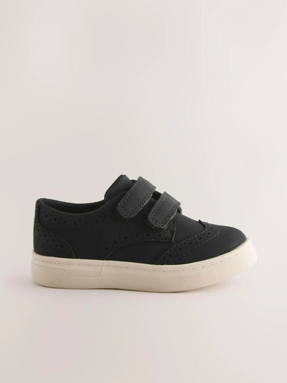 Next Wide Fit (G) Touch Fastening Brogue Shoes Black Sale
