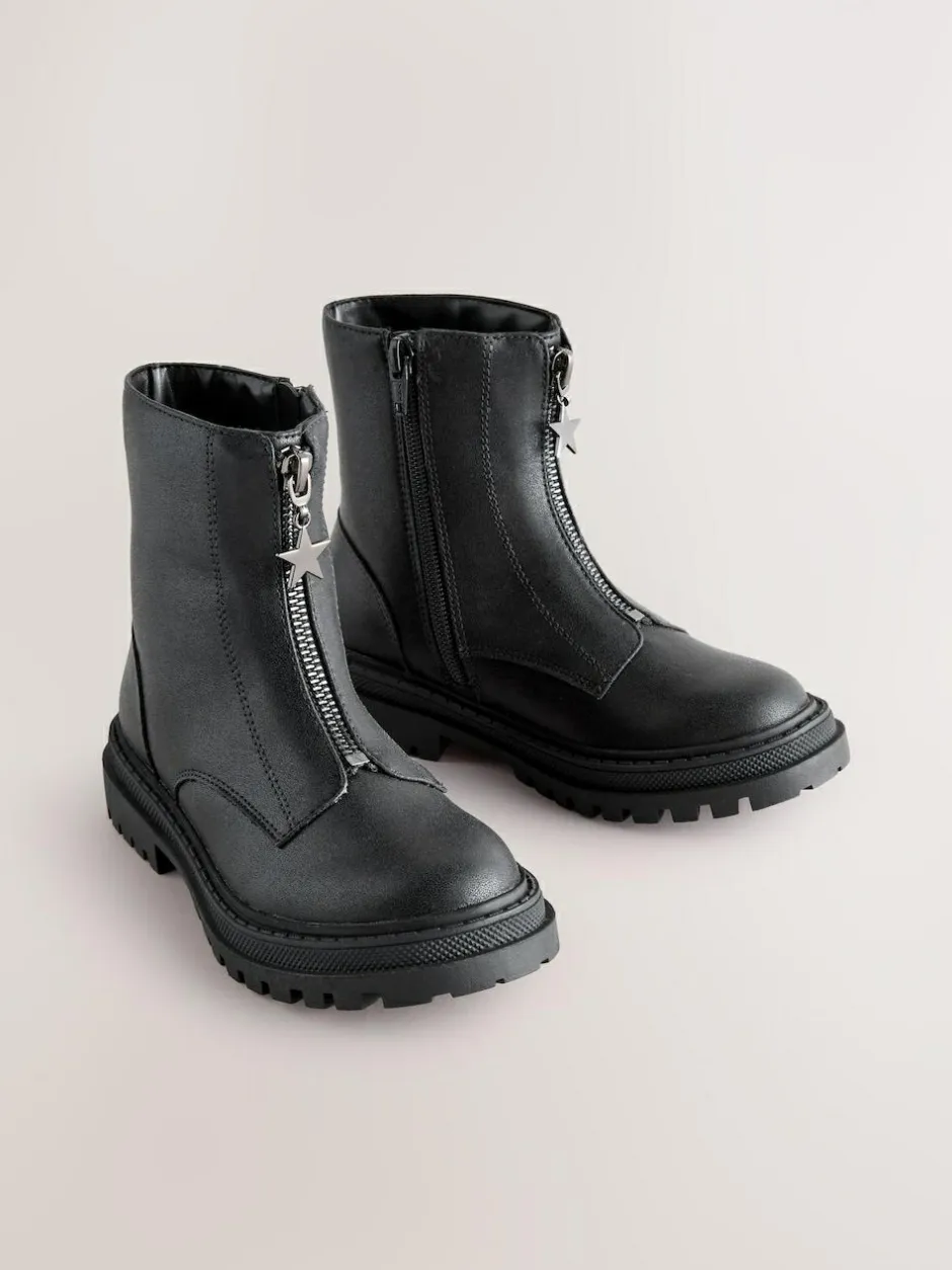 Next Wide Fit (G) Zip Front Ankle Boots Black Discount