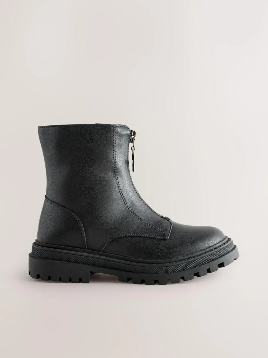 Next Wide Fit (G) Zip Front Ankle Boots Black Discount