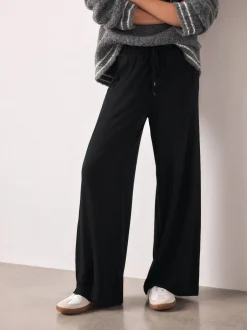Next Wide Leg Jersey Joggers Black Sale