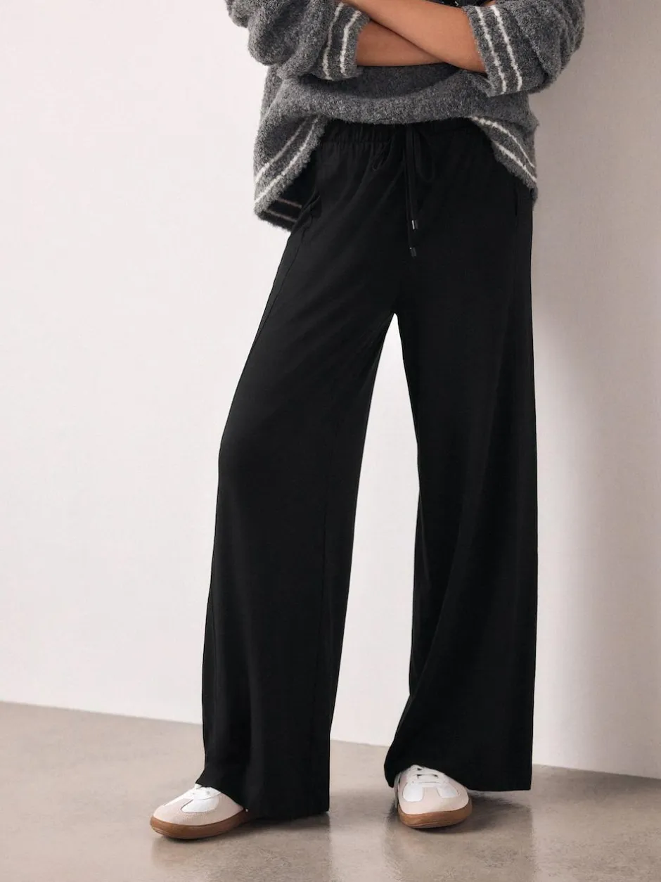 Next Wide Leg Jersey Joggers Black Sale