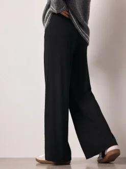 Next Wide Leg Jersey Joggers Black Sale