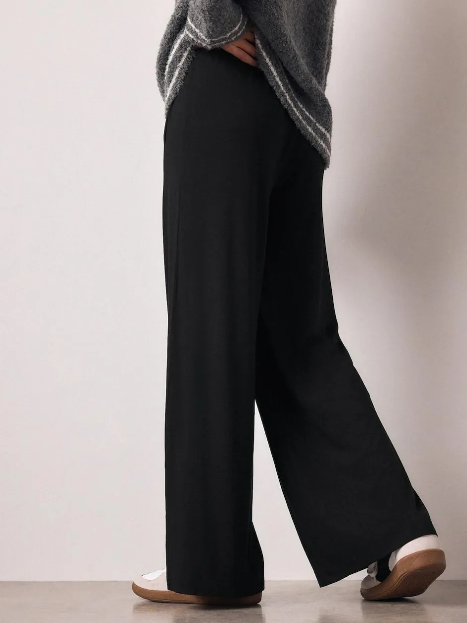 Next Wide Leg Jersey Joggers Black Sale