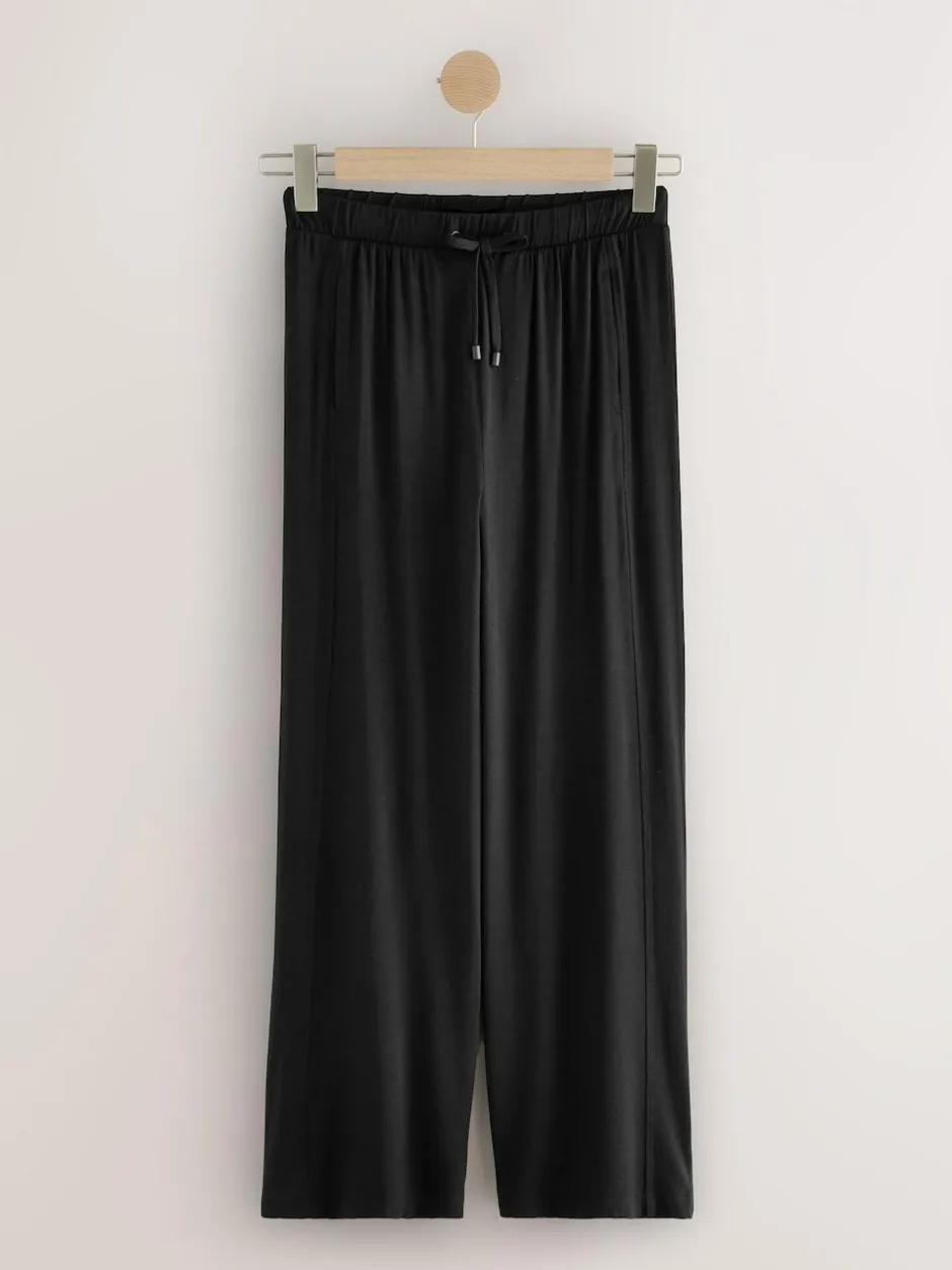 Next Wide Leg Jersey Joggers Black Sale