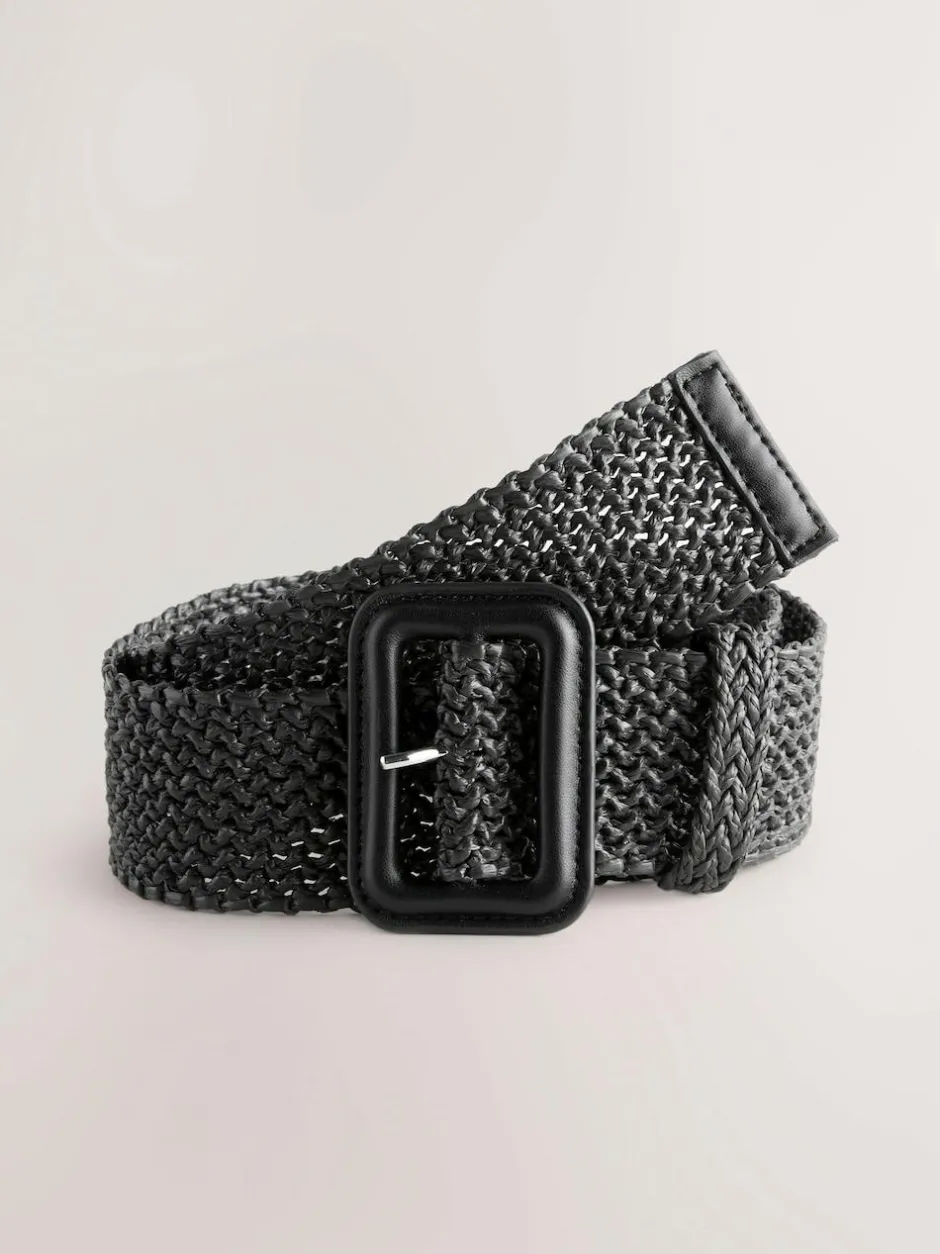 Next Black Wide Raffia Effect Belt Discount