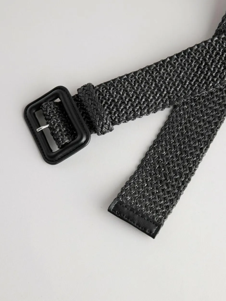 Next Black Wide Raffia Effect Belt Discount