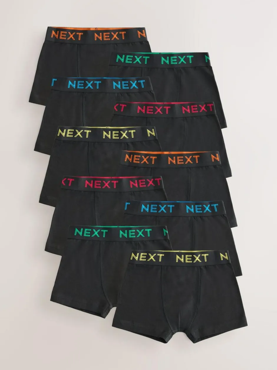 Next Black with colour waistband Trunks 10 Pack (1.5-16yrs) Hot