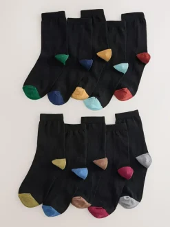 Next Cotton Rich Socks 10 Pack Black with Contrast Heel and Toe Online