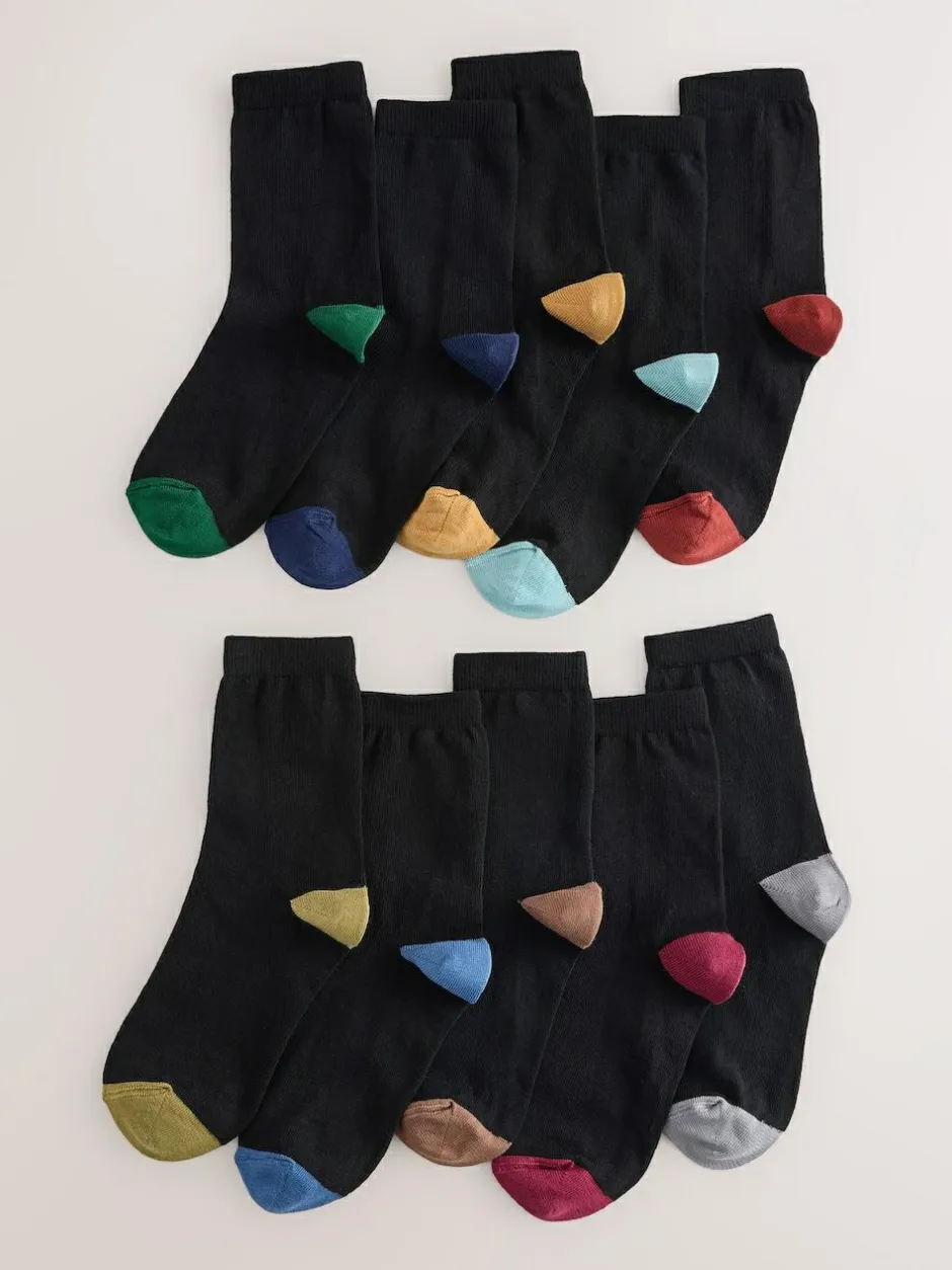 Next Cotton Rich Socks 10 Pack Black with Contrast Heel and Toe Online