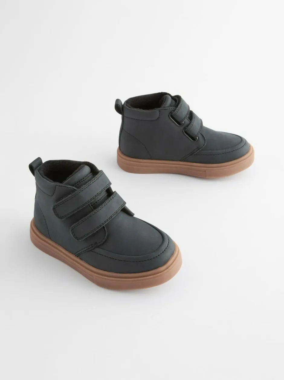 Next Standard Fit (F) Warm Lined Touch Fastening Boots Black with Gum Sole Discount