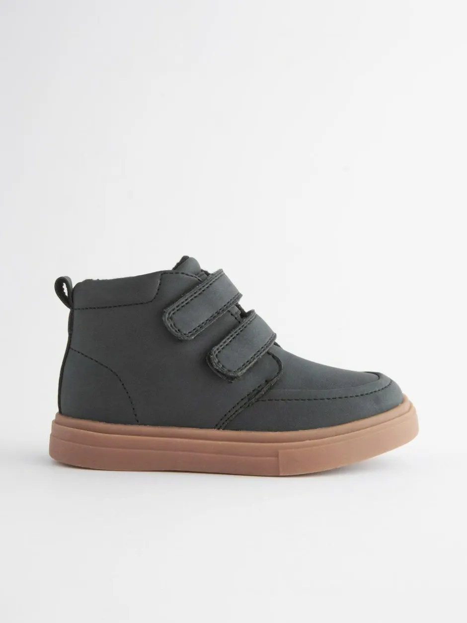 Next Standard Fit (F) Warm Lined Touch Fastening Boots Black with Gum Sole Discount
