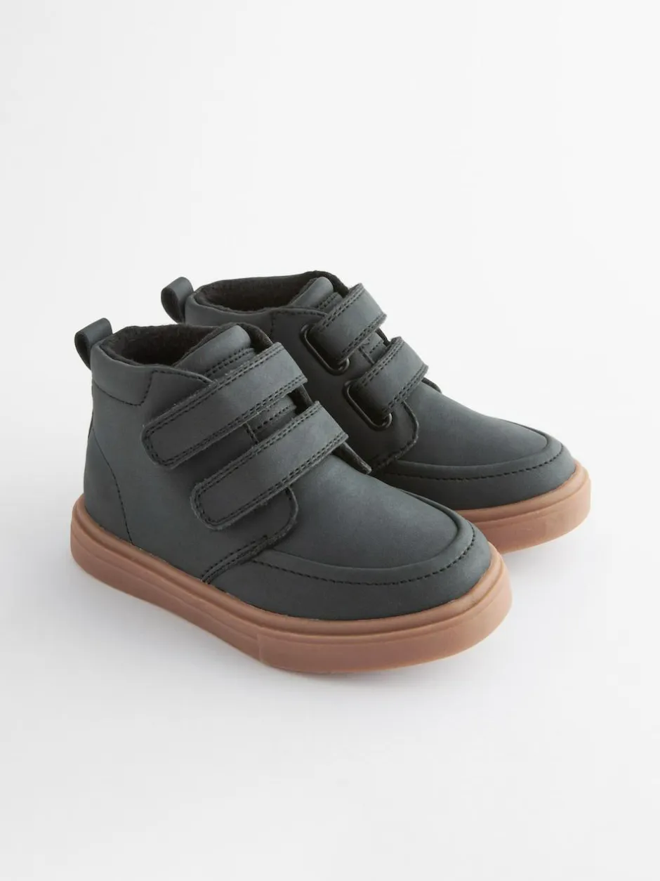 Next Standard Fit (F) Warm Lined Touch Fastening Boots Black with Gum Sole Discount
