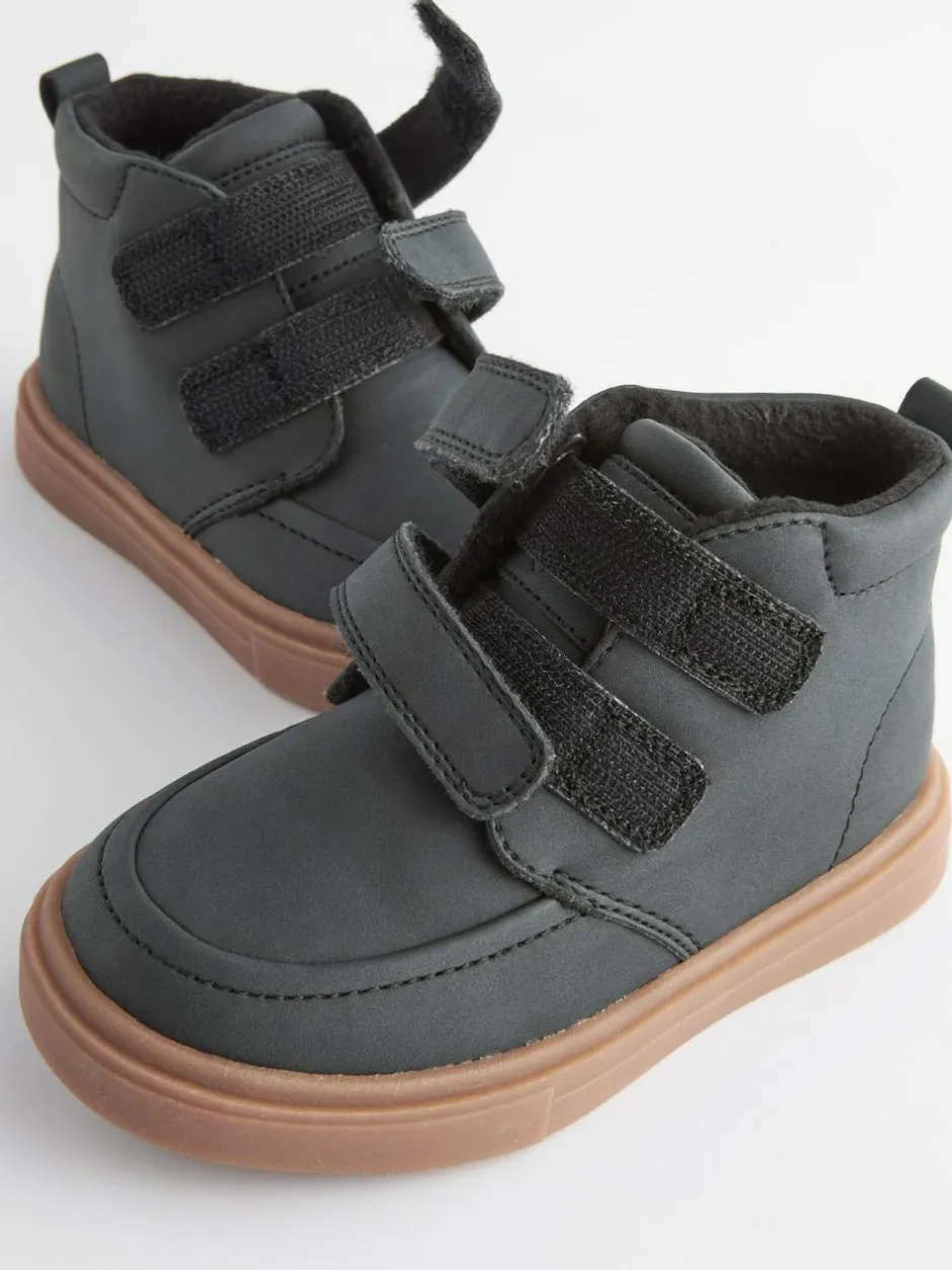 Next Standard Fit (F) Warm Lined Touch Fastening Boots Black with Gum Sole Discount