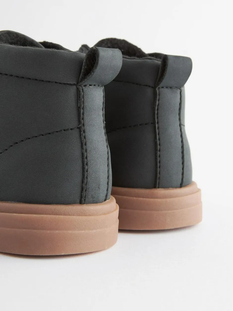 Next Standard Fit (F) Warm Lined Touch Fastening Boots Black with Gum Sole Discount