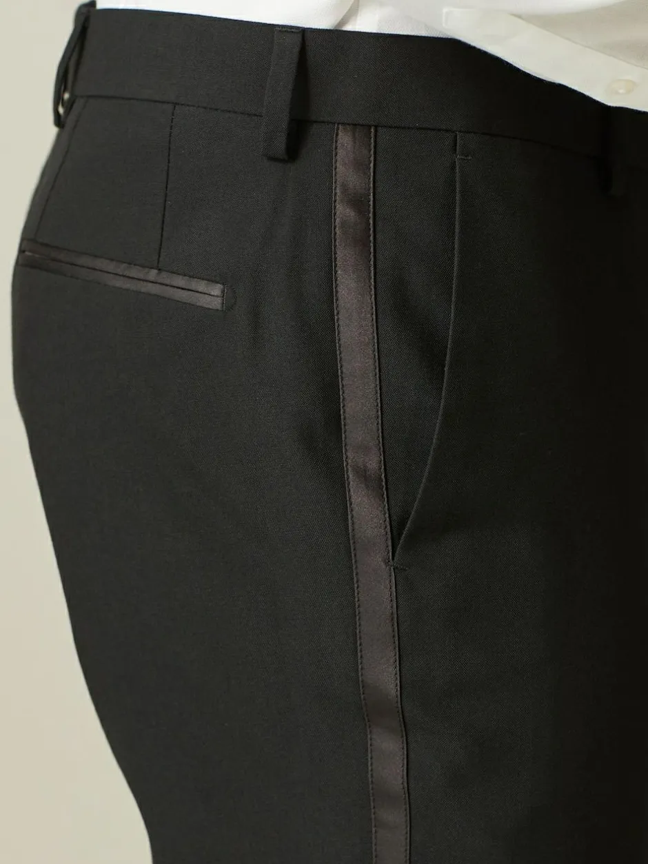 Next Black with Tape Detail Tailored Fit Tuxedo Suit Trousers New